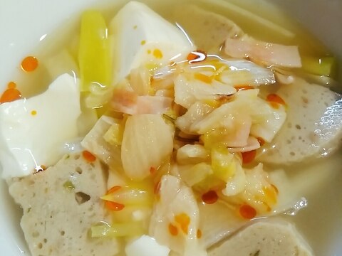 炒め白菜漬けと豆腐のつみれ汁!